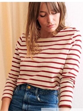 ​Sézane Colette Marinière Top Ecru & Red Striped Organic Cotton Size XXS